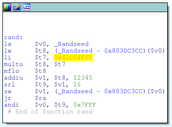 Constant 0x41C64E6D used by rand